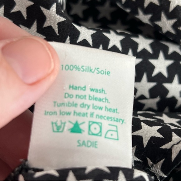 Rixo Sadie Black and White Star Print Silk Blouse size Large - Picture 7 of 7